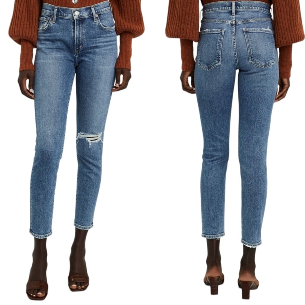 Agolde Nico High Rise Slim Shoreline Wash Distressed Crop Jeans